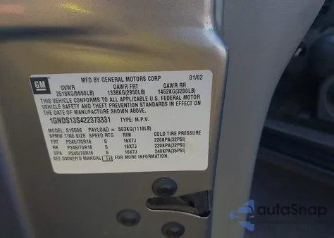 2002 Chevrolet Trailblazer Ls из США, поврежденный, VIN 1GNDS13S422373331